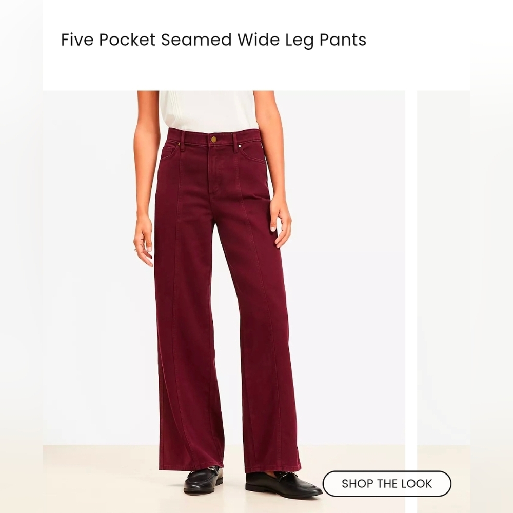 LOFT Burgundy Seamed Wide Leg Pants